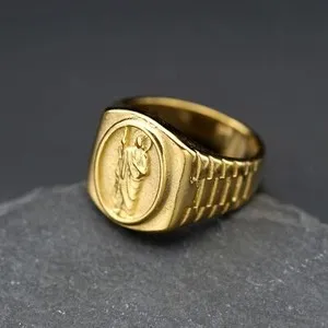 Authentic Jesus Casting Ring 18k Gold Plated Mens Religious Jewelry