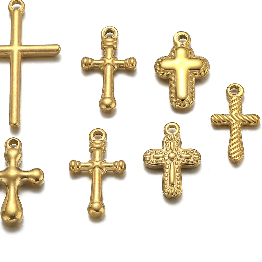 Authentic 5Pcs Casting Pvd Plated Cross Charms Pendants Necklace Diy Jewelry Findings Supplies