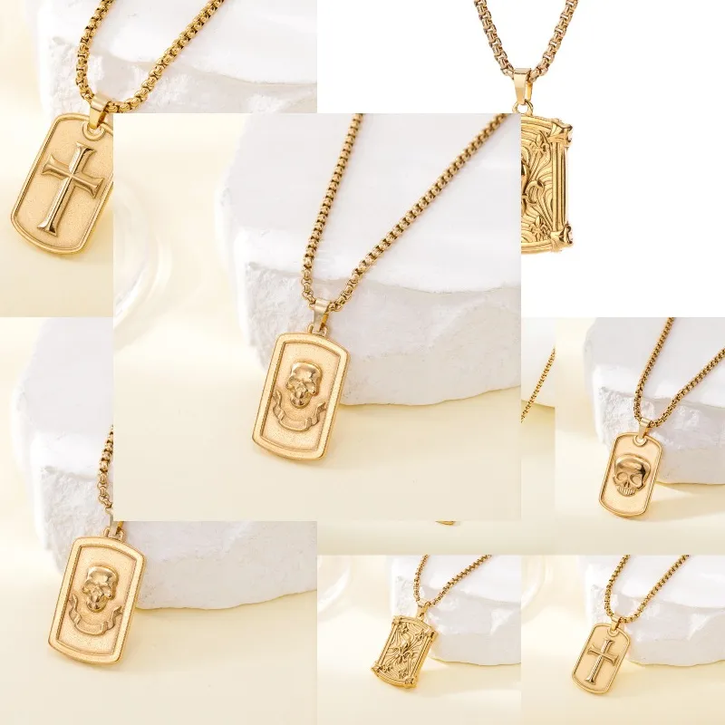 Authentic European and American cross-border trend die casting square gold pendant necklace retro light luxury long sweat
