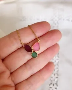 Authentic Shivam 925 Silver Necklace 18k Gold Plated With Flower Shape Gemstones