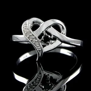Authentic Heart Promise Ring Real Round Diamond 14k White Gold Plated Sterling 1/16 Ct
