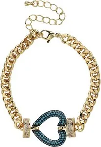 Authentic Giorgio Bergamo Gold Plated Trendy Cuban, Curb Link Micro Pave Heart Bracelet