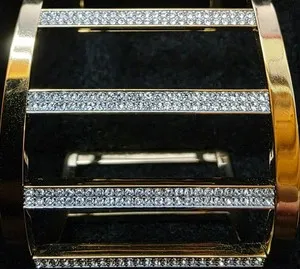 Authentic ! RARE! VTG! Michael Kors Gold Plated Pavé Clear Crystal Cuff Bracelet Signed