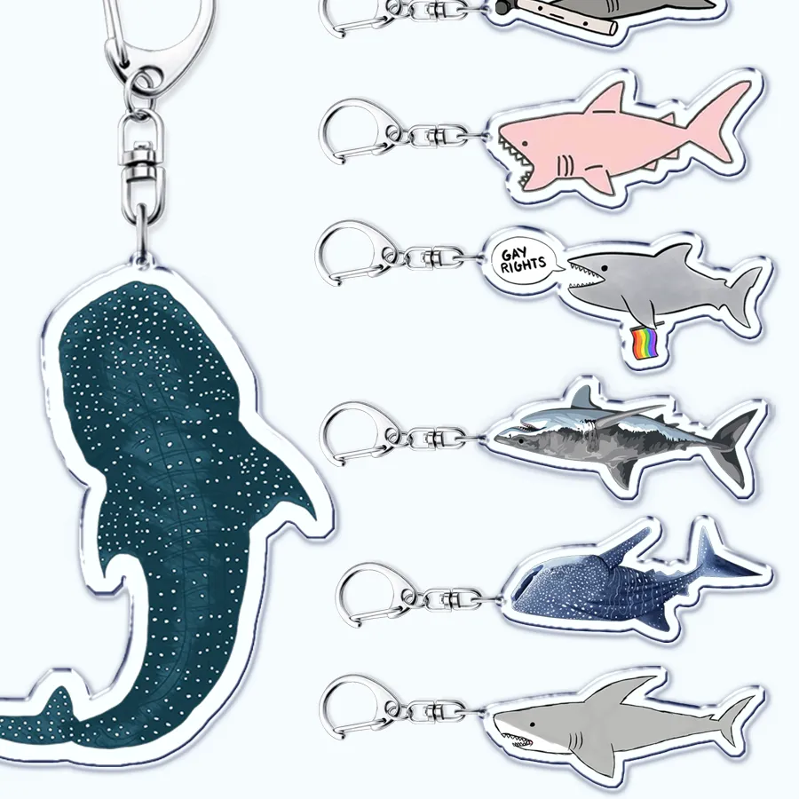 Authentic Cute Ocean Sea Blue Shark Keychains for Accessories Bag Beach Animal Hammerhead Whale Marine Fish Keyrings Jewelry Friends Gifts
