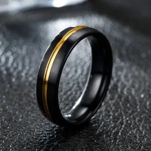 Authentic 6mm Black Plating Band Male18K Gold Plated Stylish Ring Sz 6-13