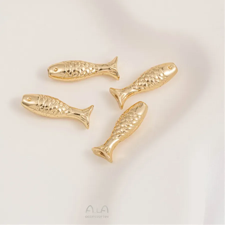 Authentic 24x7mm 14K Gold Color Plating Fish Shaped Tube Through-hole Separated Bead Handmade DIY Bracelet Necklace Accessory Materials