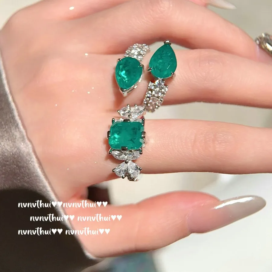 Authentic Design Sparkling Emerald Tourmaline Wedding Ring Women's Luxury Platinum Plating Engagement Bridal Rings Fine Jewelry