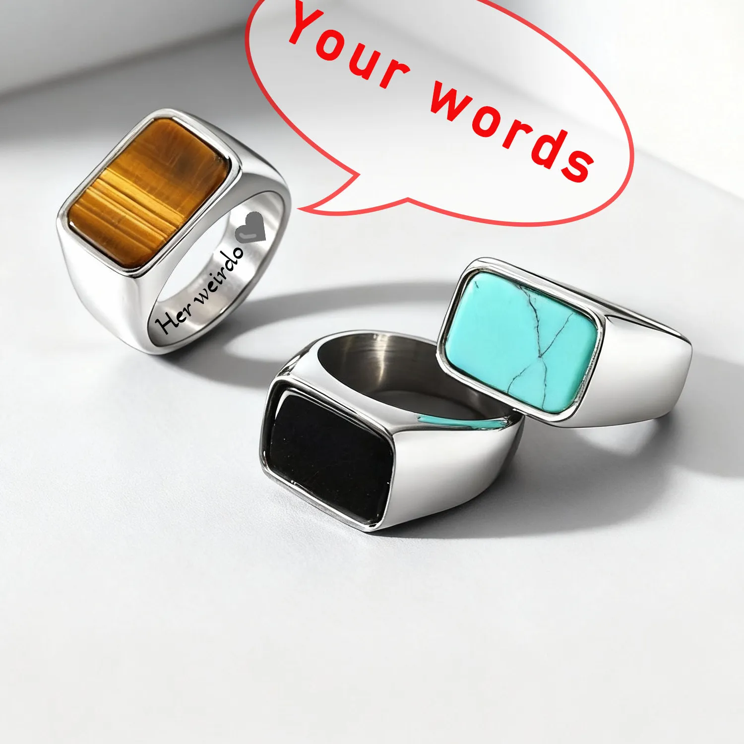 Authentic 12.8mm Custom Ring for Men Women, Engraving Personalized Text Logo Date Cool Jewelry Fit Size 6-12 Personalized