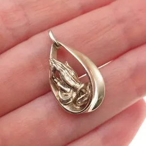 Authentic HFB Henry F. Barrows 925 Sterling Gold Plated Vintage Prayer Hands Charm Pendant