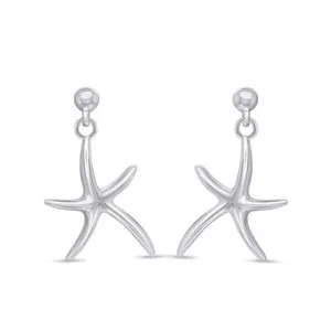 Authentic Dancing Starfish Drop Stud Earrings 14K White Gold Plated Sterling Silver 925