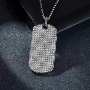 Authentic Radiant Shield Moissanite Dog Tag Pendant in 14k White Gold Plated Silver