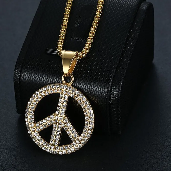 Authentic Peaceful Harmony: Iced Out Gold Peace Sign Pendant of Serenity