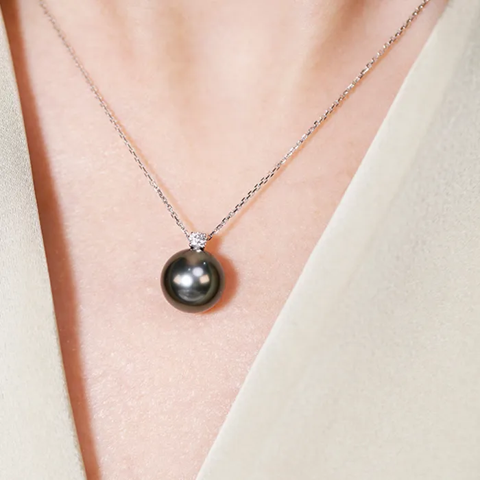 Authentic Nymph Real 18K Gold Natural Tahitian Black Necklace Pendnat Fine Jewelry Au750 Box Brand D647