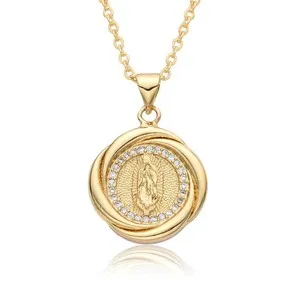 Authentic Divine Empress: 18K Gold Plated Virgin Mary Pendant Necklace for Spiritual Protection and Divine Guidance