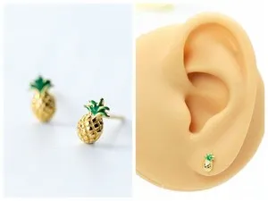 Authentic Radiant Golden Pineapple Sanctuary Studs in Sterling Silver