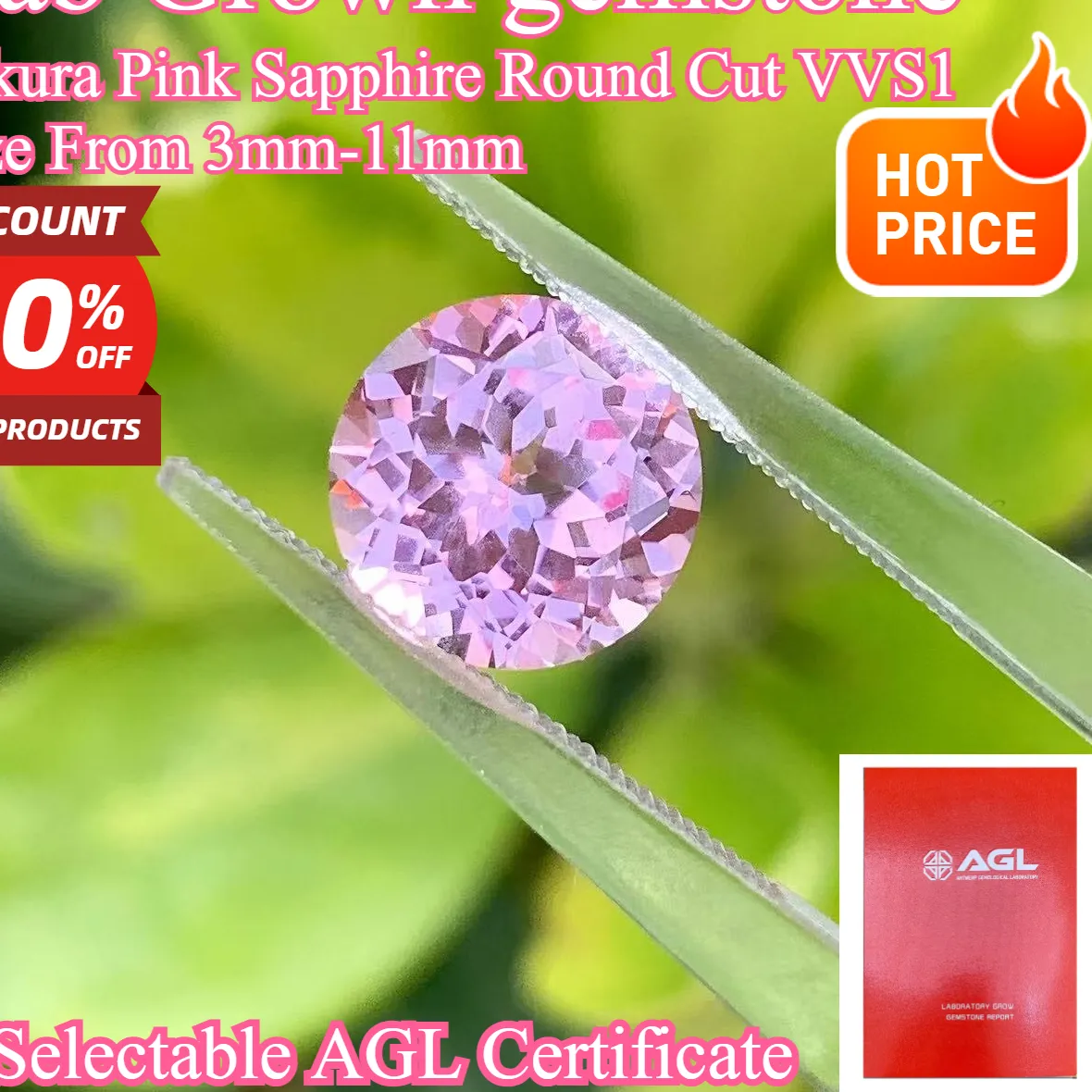 Authentic Lab Grown Sapphire Sakura Pink Color Round Cut Loose Gemstone Pass Diamoand For Jewelry Diy Making Selectable AGL Certificate