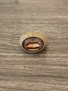 Authentic Vintage Napier Chunky Ring Size 8 Gold Plated Amber Brown