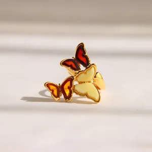 Authentic Amber Butterfly Ring-14k Gold Plated Sterling Silver