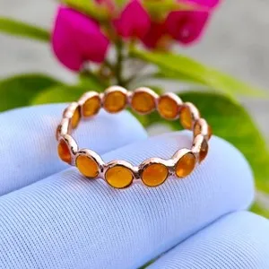 Authentic Natural Amber Eternity Band, Handmade Rose Gold Plated Sterling Silver Ring