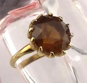 Authentic Vintage Uncas 14kt HGE Yellow Gold Plated Amber Crystal Cocktail Ring Size 7.5
