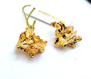 Authentic Amber Sceats Reese Crushed Sculptural Gold Plated Metal Texured Earrings
