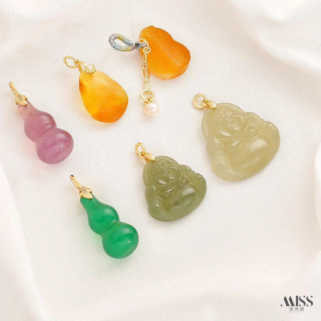 Authentic Natural Hetian Jade Buddha Pendant, Amber Irregular Drop Agate Gourd Charm DIY Bracelet Necklace Jewelry Accessories