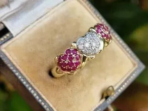 Authentic Heart of Radiant Love: 2.5Ct Lab Created Diamond & Pink Ruby Cluster Ring