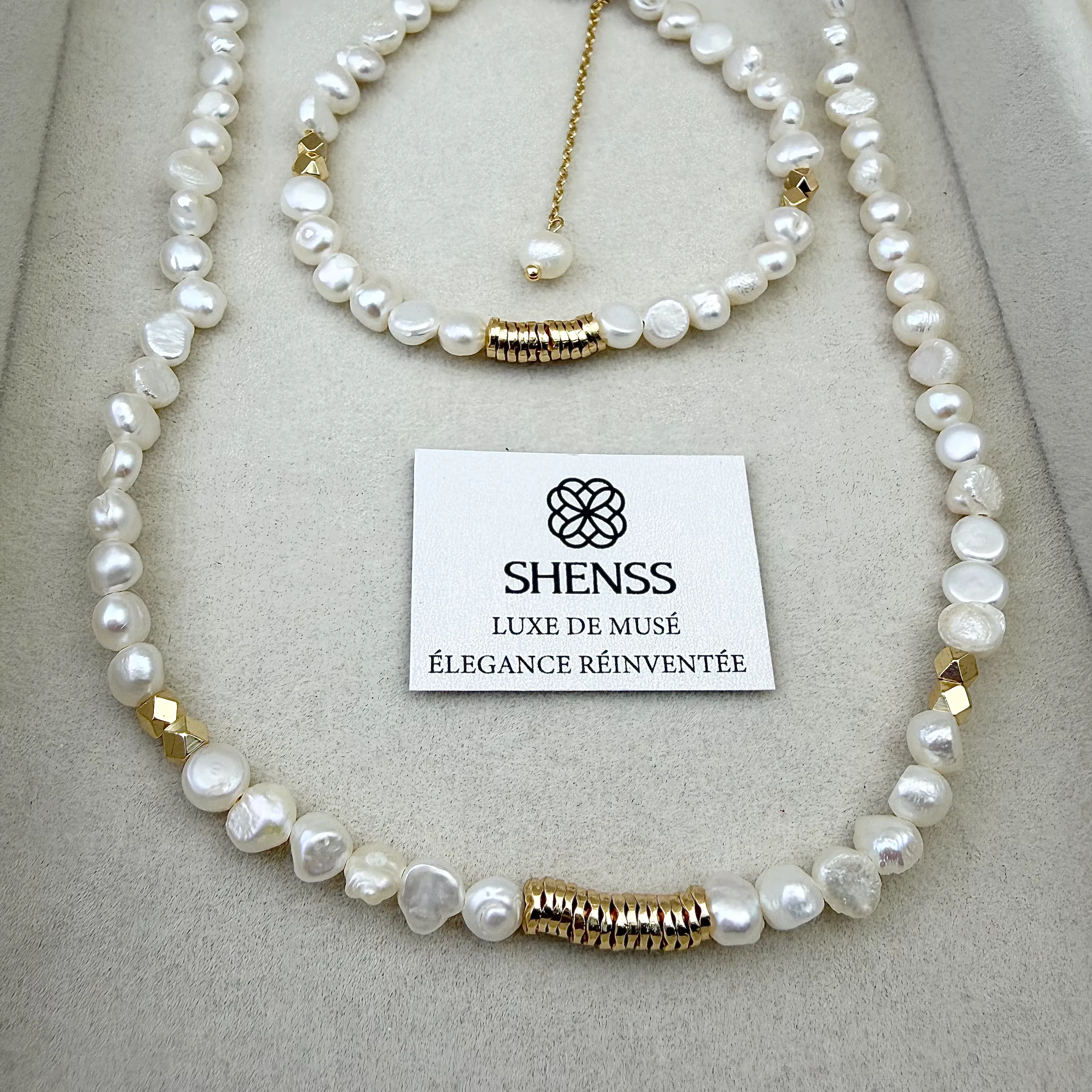 Authentic Natural Baroque Pearl Jewelry Set | Dainty Layered Necklace & Bracelet | Elegant Luxury Versatile for Her