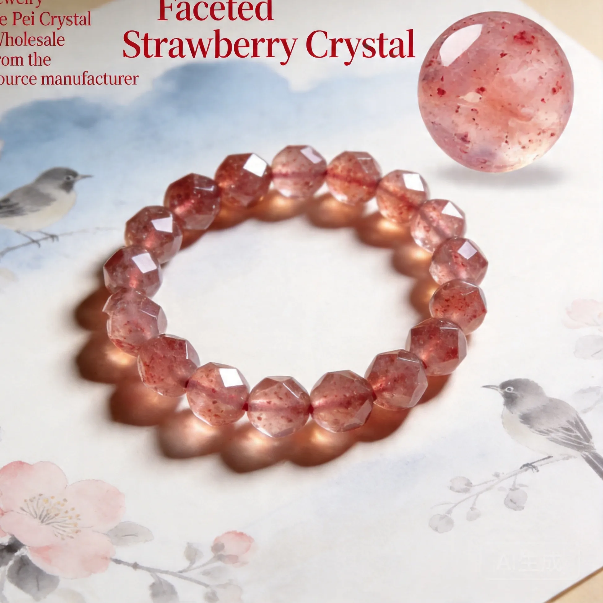 Authentic Amulet of Vibrant Abundance: Strawberry Quartz Beaded Bracelet