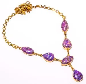 Authentic Natural Purple Turquoise Gold Plated Necklace 17.99" N626-31