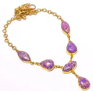 Authentic Natural Purple Turquoise Gold Plated Necklace 17.99" N626-28