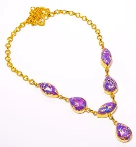 Authentic Natural Purple Turquoise Gold Plated Necklace 17.99" N626-35