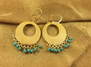 Authentic Handcrafted Gold Plated Earrings With Turquoise Stone