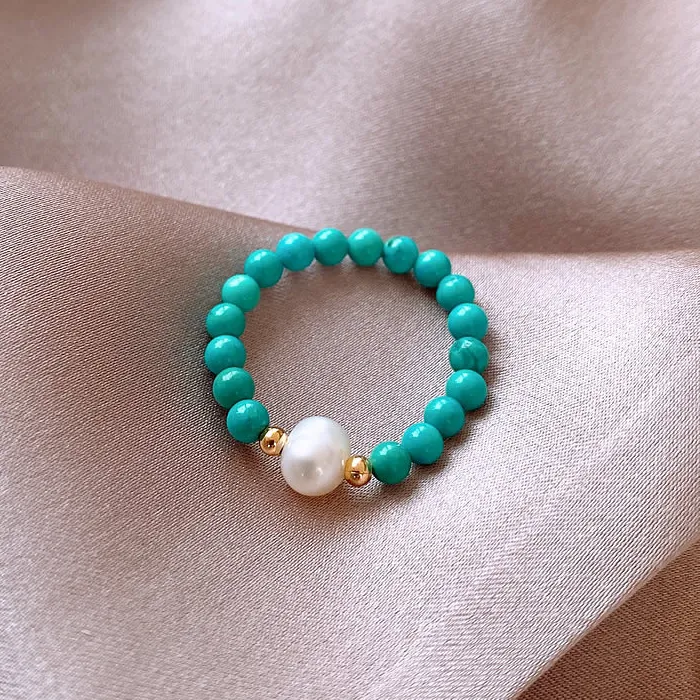 Authentic Arrival Trendy Natural Freshwater Pearl & Turquoise Stone 14K Gold Filled Ladies Ring Jewelry For Women Birthday Gifts