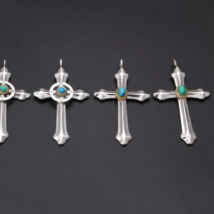 Authentic Sterling Silver Turquoise Cross Wheel Plate Cross Necklace Pendant Personality Street Photo Accessories
