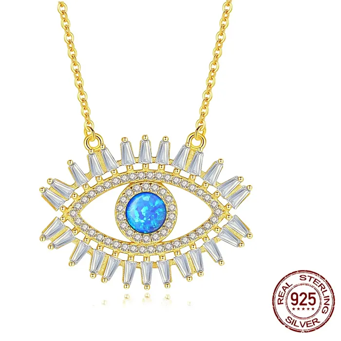 Authentic Kaletine 925 Sterling Silver Evil Eye Necklaces Crystal Cz Lucky Blue Eye Cz Necklace Fine Turkey Jewelry