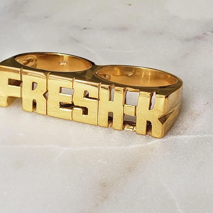 Authentic Custom Name Ring Personalized Double Fingers Ring Hiphop Men Jewelry 18k Gold-Plated Name Rings Dropshipp