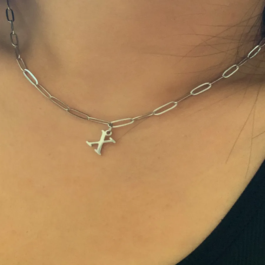 Authentic Small Glossy Initial Letter Pendant Necklace Alphabet Geometric Chain Choker Making Jewelry
