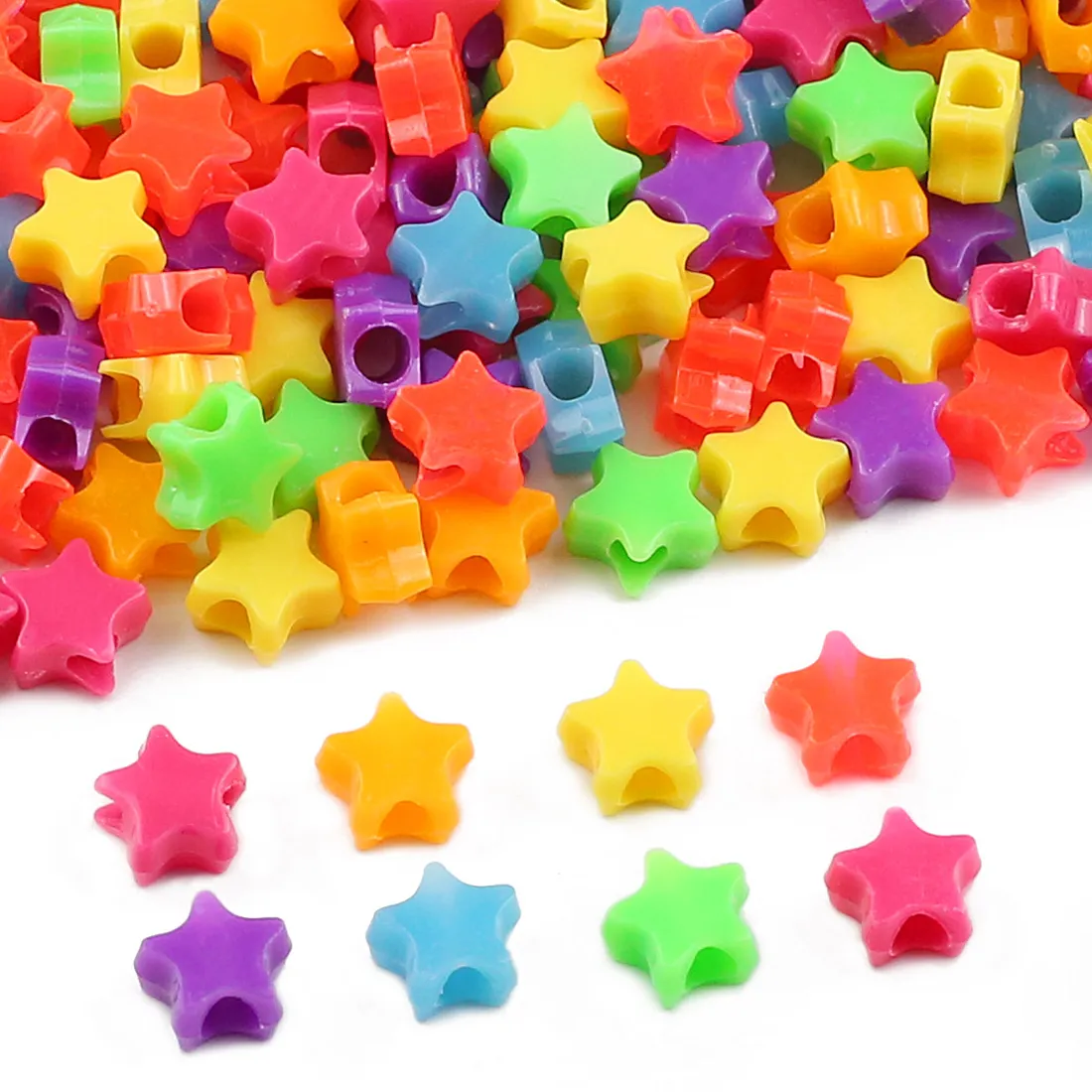 Authentic 200- 1000Pcs 10Mm Large Hole Plastic Five- Pointed Multicolor Star Spacer Beads For Diy Handmade Jewelry Making Bracelet Necklaces