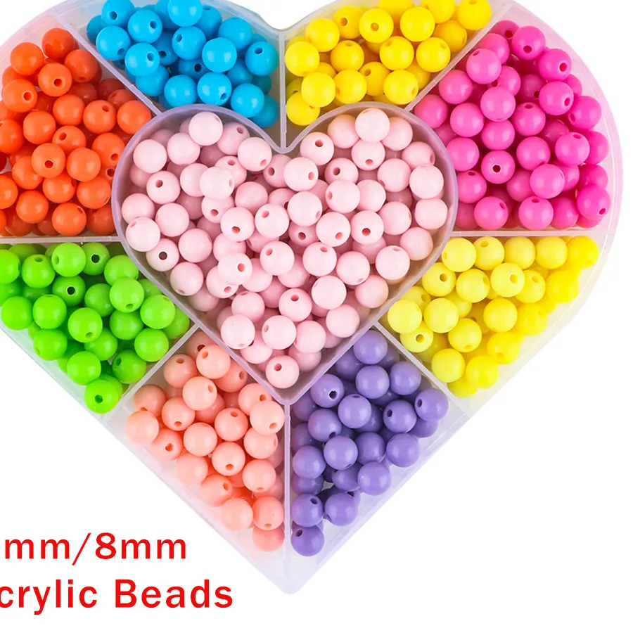 Authentic 200 500Pcs 6 8Mm Multicolour Round Acrylic Beads Handcraft Spacer Bead For Jewelry Making Diy Bracelet Necklace Accessories
