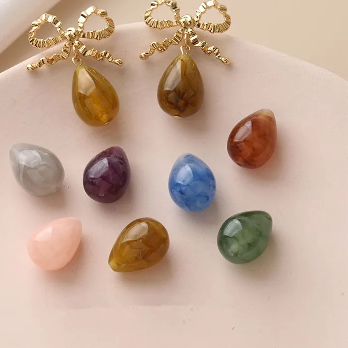 Authentic Style 50Pcs Color Print Geometry Water Drop Oil Shape Resin Straight Hole Beads Diy Jewelry Earring Garment Accessory