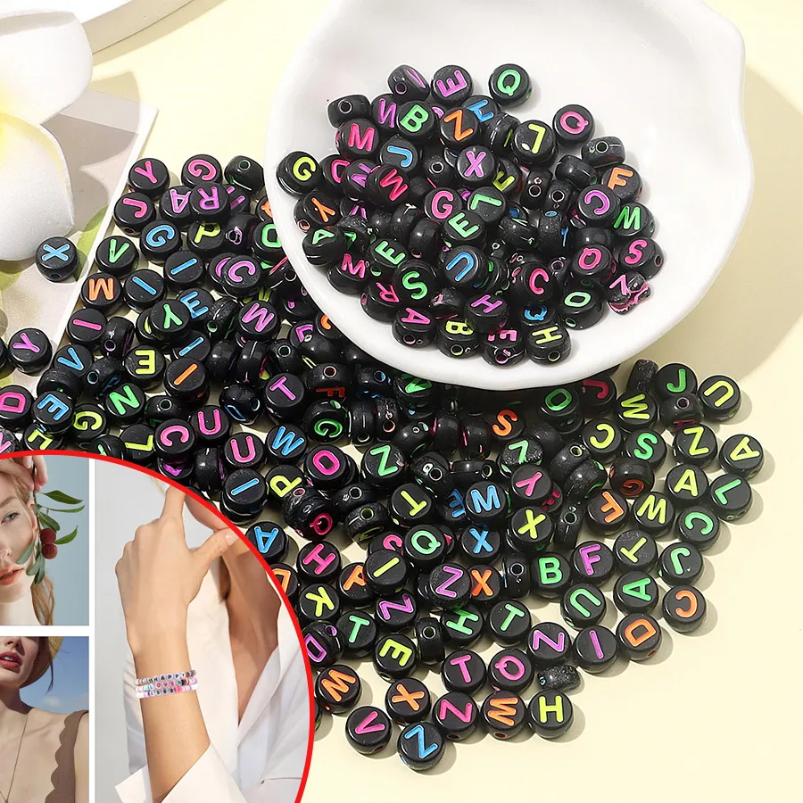 Authentic 200 500 1000Pcs Multi- Color Acrylic Letter Beads, Beads & Bead Assortments, Used For Diy Braceletsnecklaces, Decorative Accessories