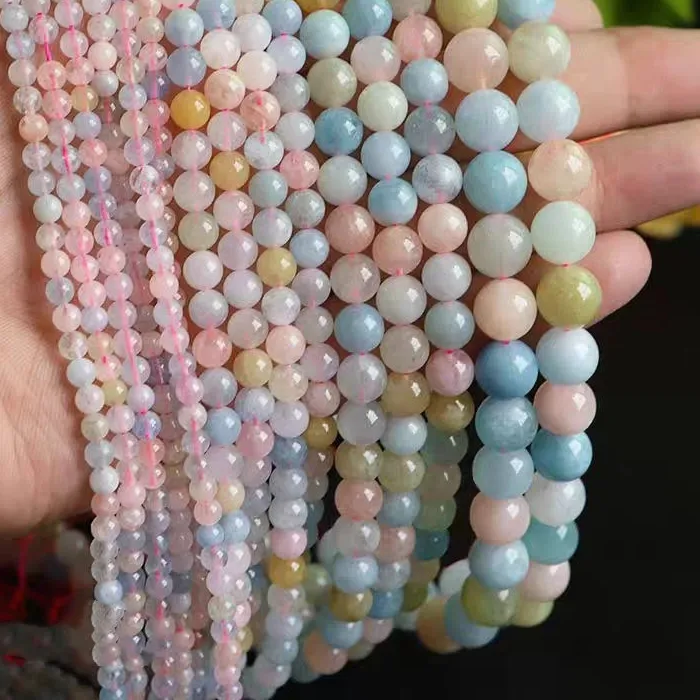 Authentic 6A LOOSE BEADS pink blue mix colors Morganite ROUND 4MM 6MM 8MM 10MM for DIY jewelry necklace 38cm