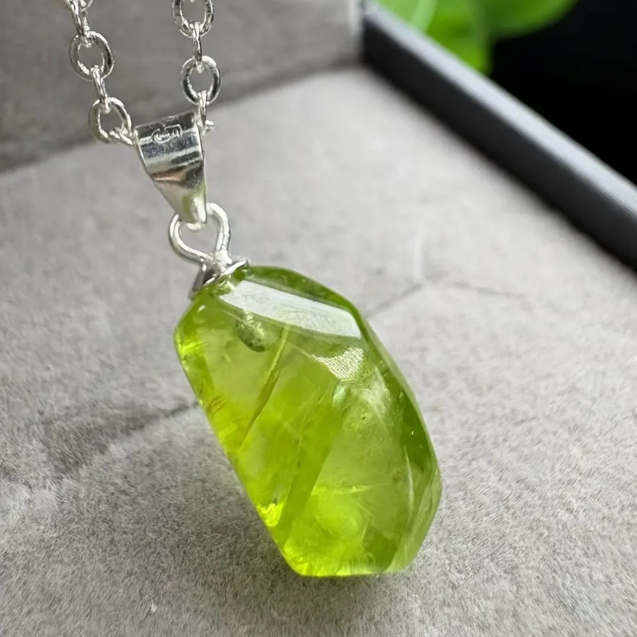 Authentic S925 Natural Olivine Quartz Freeform Pendant Healing DIY Necklace Jewelry Accessories Exquisite 1pcs