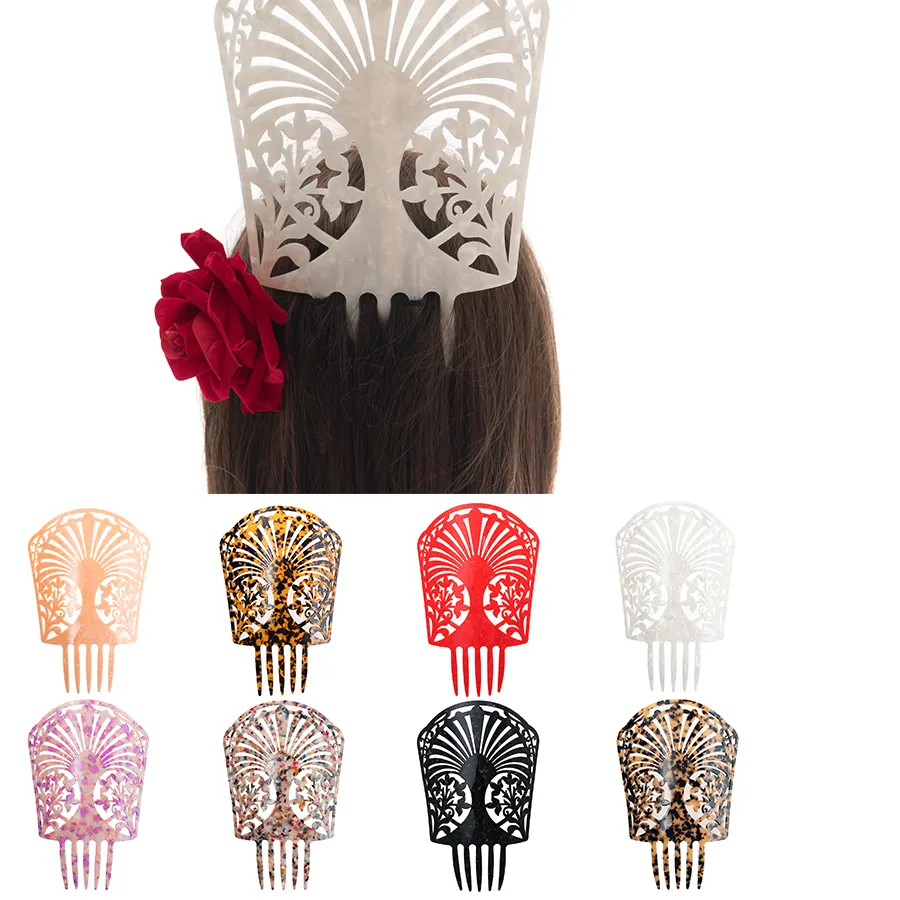 Authentic Vintage High Hair Combs Colorful Acetate Hair Accessories Faux Tortoise Shell Hair Comb Clips Flamenco Headdresses Women Jewelry