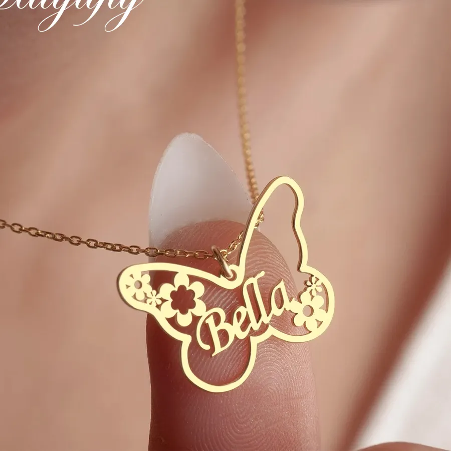 Authentic Haiyufly Personalized Custom Names Butterfly Necklace for Women Pendant Link Chain Birthday Jewelry Kids