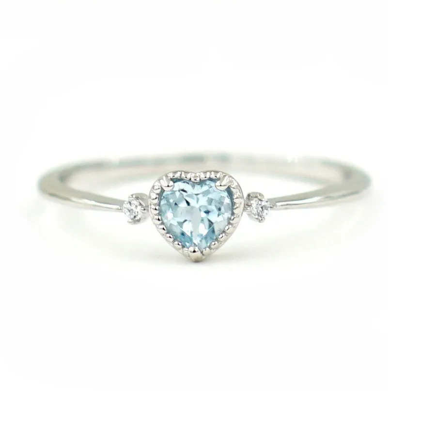 Authentic Luxury 925 Sterling Silver Blue Cubic Zricon Wedding Rings for Women Minimalist Thin Heart Zirconia Rings Jewelry Bijoux