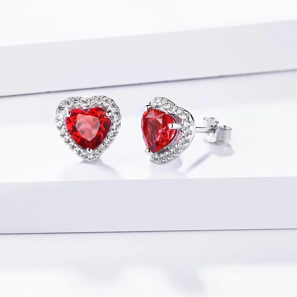 Authentic Crimson Heart Sterling Studs of Passion and Vitality