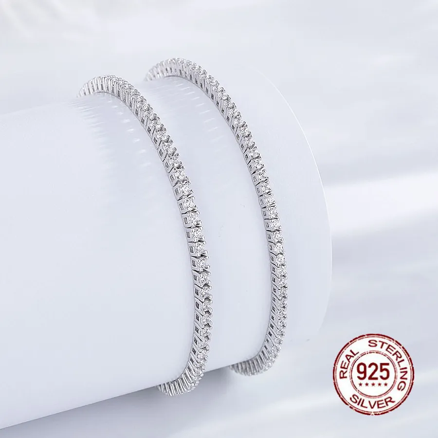 Authentic Real Silver 1.75mm/1.5mm White Cubic zircon Fine Jewelry Wedding 15-20CM Pure 925 Silver Tennis Bracelet for Women