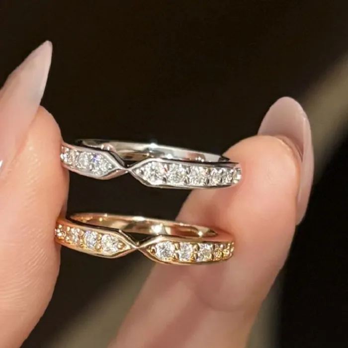 Authentic Apaison Exquisite Sparkling Full Moissanites Women Party Ring - Wedding Engagement Anniversary Rose Gold Plated Jewelry